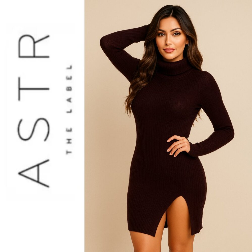 Astr Ribbed Cowl Neck Dress (Size S)